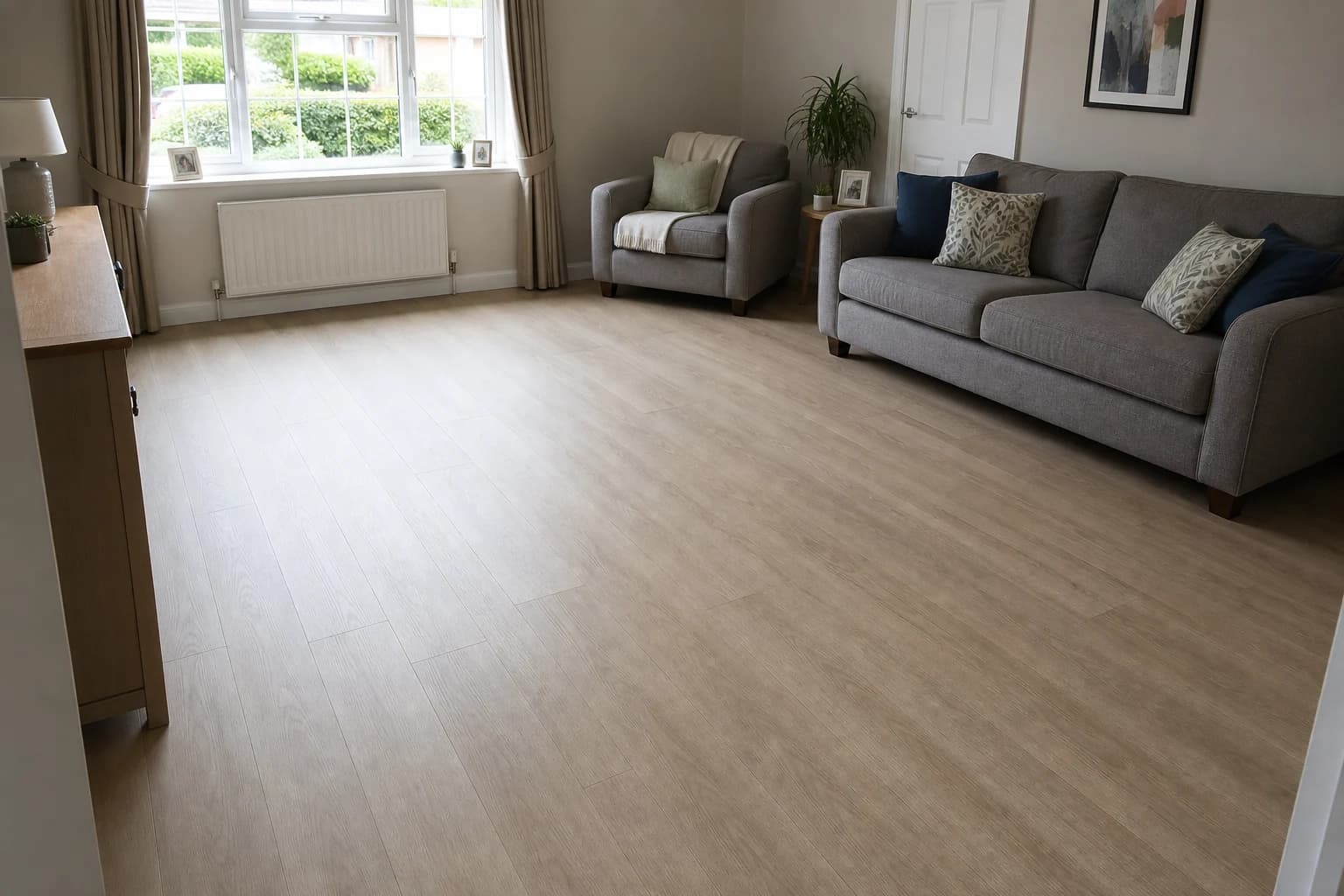 Bright living room with a clear floor